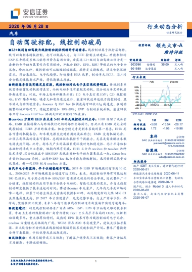 汽车行业动态分析：自动驾驶标配，线控制动破局