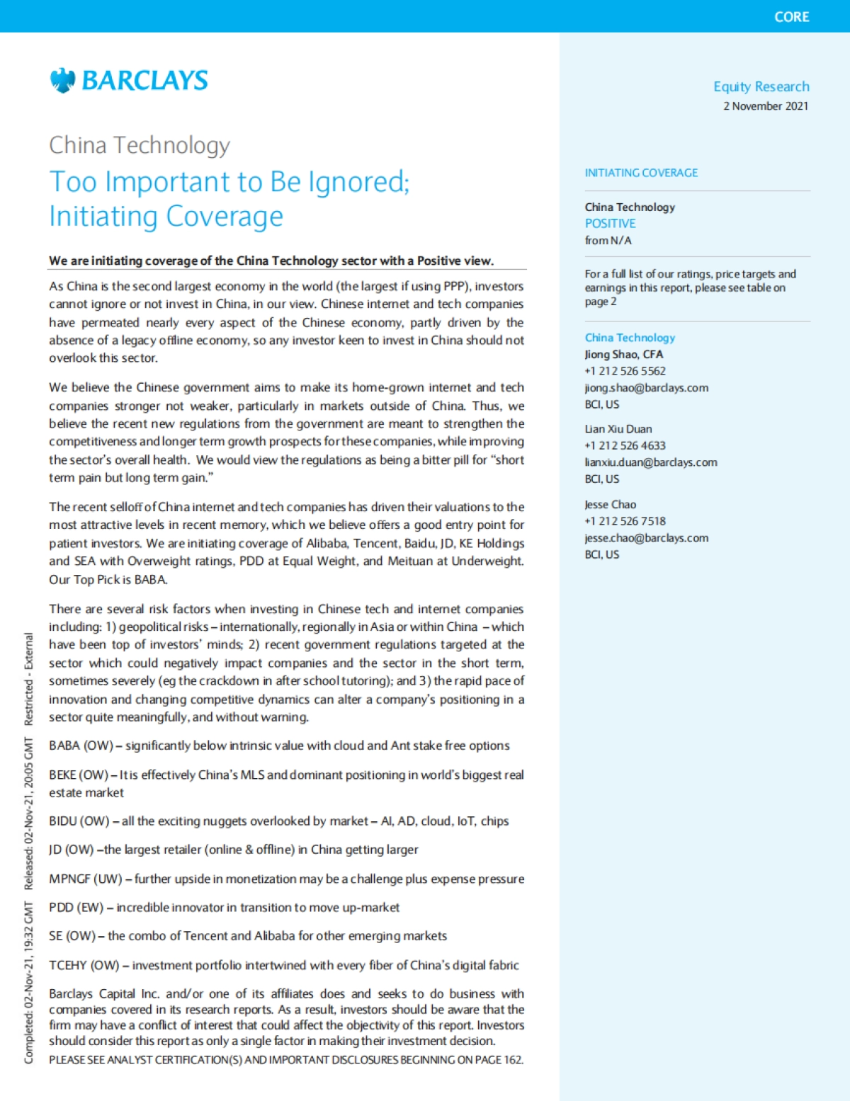 巴克莱169页重磅报告-抄底中国科技行业！（英）-巴克莱_第1页