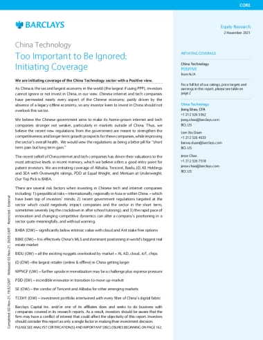 巴克莱169页重磅报告-抄底中国科技行业！（英）-巴克莱