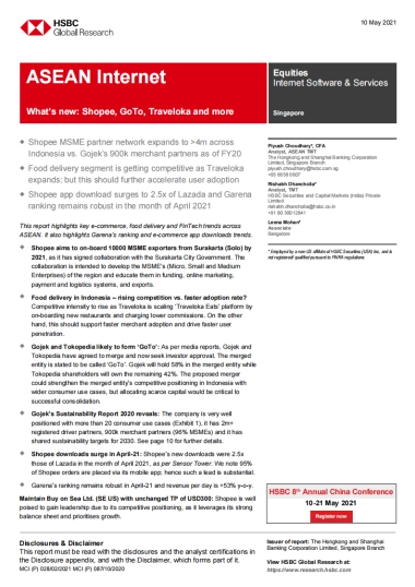 亚太地区互联网行业-东盟互联网：Shopee，GoTo，Traveloka及其它-HSBC-21页