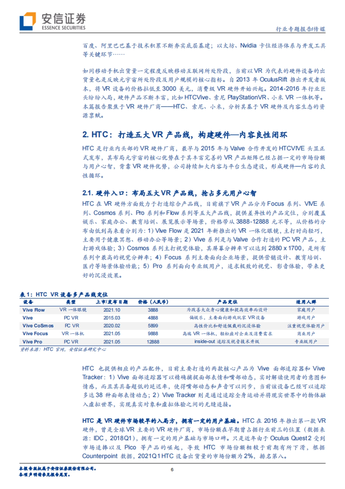 传媒行业专题报告:科技巨头布局元宇宙系列报告13:HTC&索尼&小米-以硬件为始,构筑内容生态闭环_第6页