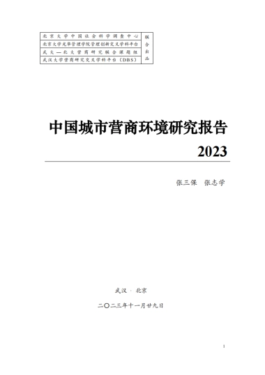 北京大学&武汉大学：中国城市营商环境研究报告2023