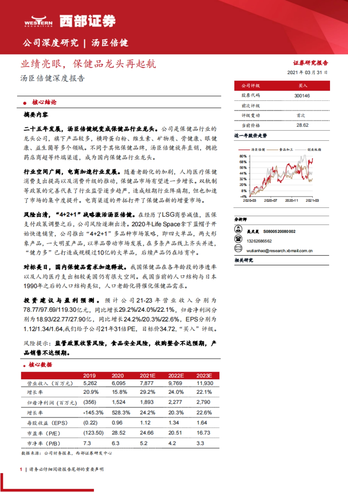 【西部证券】汤臣倍健深度报告：业绩亮眼，保健品龙头再起航_第1页