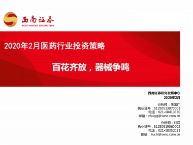 2020年2月医药行业投资策略：百花齐放，器械争鸣