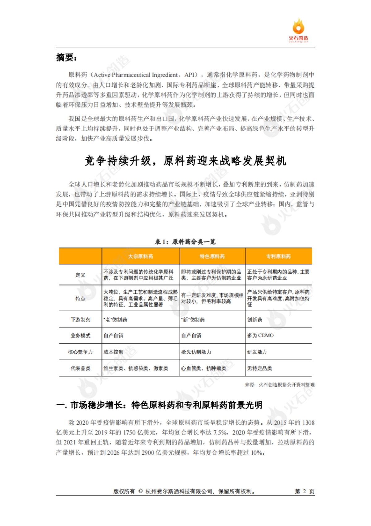 火石创造：化学原料药发展专题研究报告_第2页