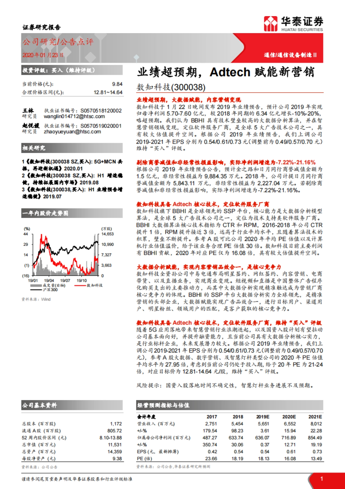 大数据分析模型算法-业绩超预期，Adtech 赋能新营销-数知科技(300038)深度分析报告_第1页