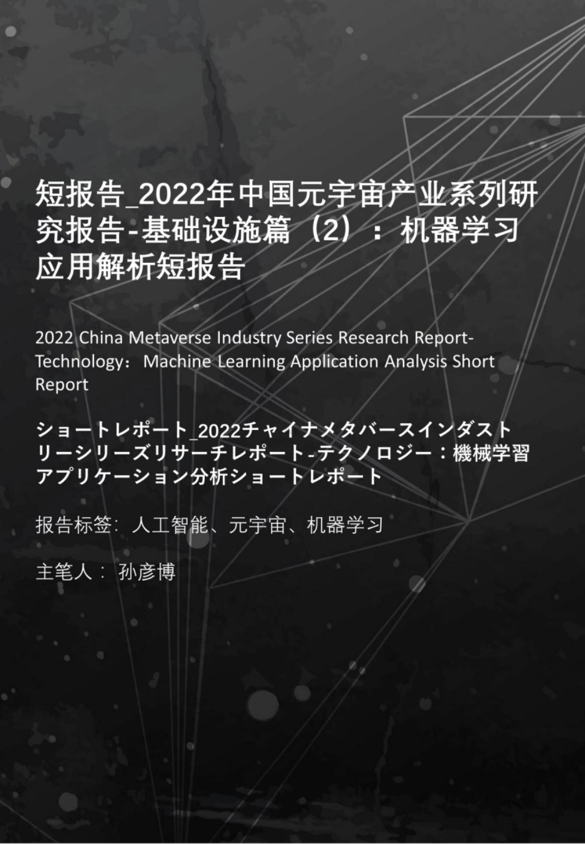 头豹研究院_2022年中国元宇宙产业系列研究报告：机器学习应用解析短报告_第1页