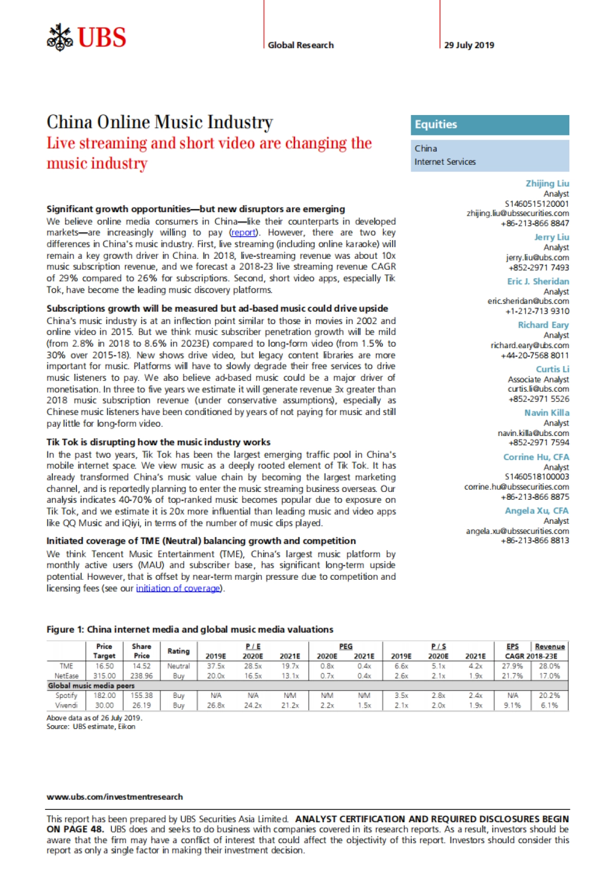 直播和短视频正在改变音乐产业（中国在线音乐产业）-瑞银_第1页