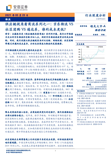 供应链视角看商流系列之一：京东物流VS社区团购VS通达系，谁的成本更低？-安信证券