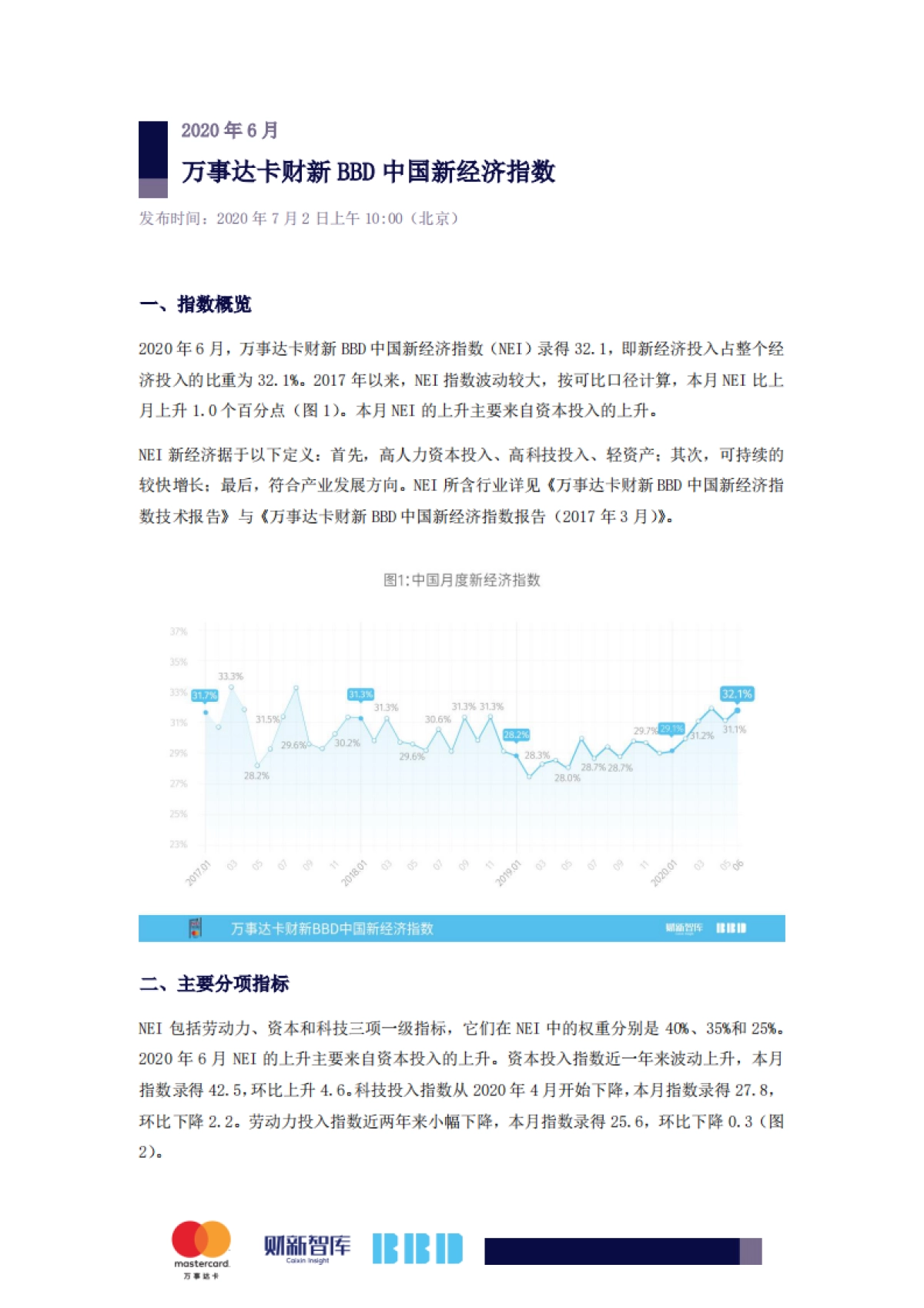 2020年6月万事达卡财新BBD中国新经济指数_第1页