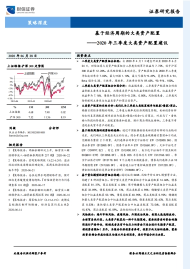 2020年三季度大类资产配置建议：基于经济周期的大类资产配置