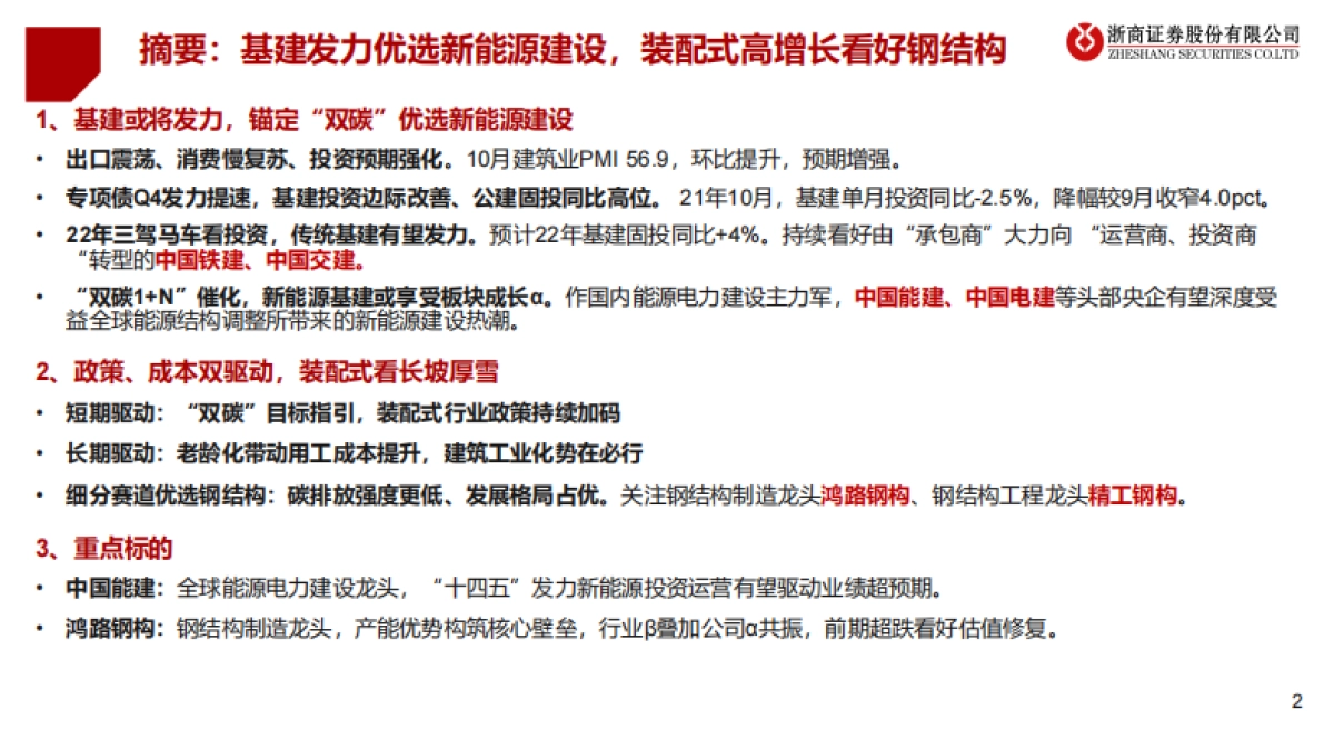 2022建筑行业投资策略：基建发力优选新能源建设，装配式高增长看好钢结构-浙商证券-27页_第2页