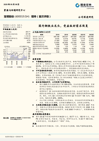 宝钢股份：国内钢铁业龙头，受益板材需求恢复-国金证券-21页