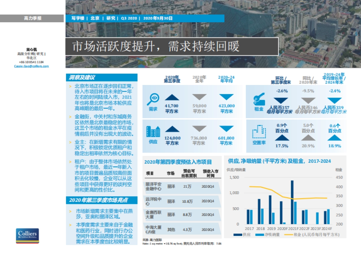 高力国际-北京2020Q3写字楼市场：市场活跃度提升，需求持续回暖_第1页