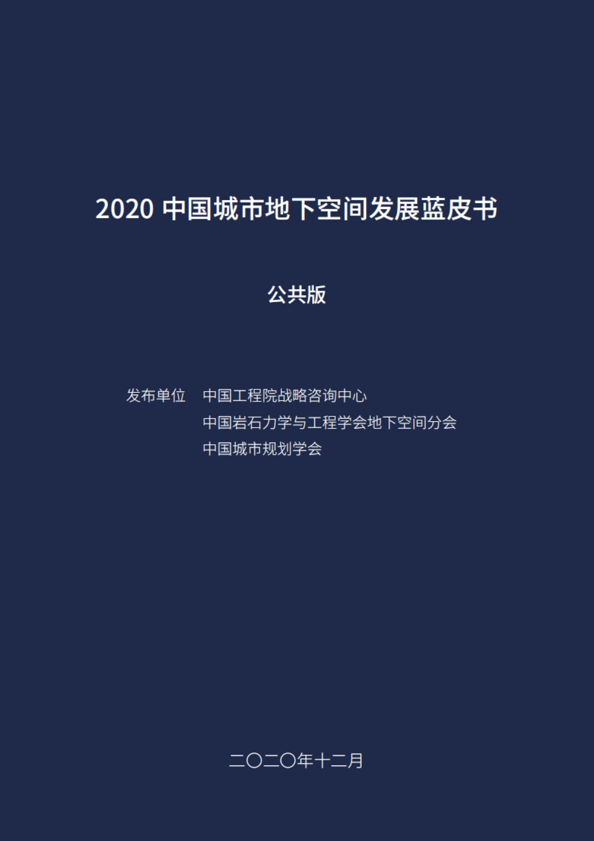 2020中国城市地下空间发展蓝皮书（公共版）_第1页