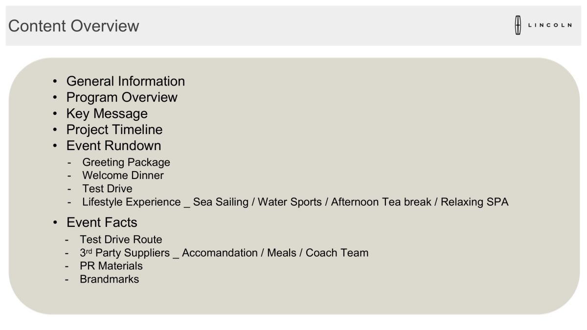 林肯MKZ HEV EXCLUSIVE MEDIA TEST DRIVE EVENT PROPOSAL_第2页