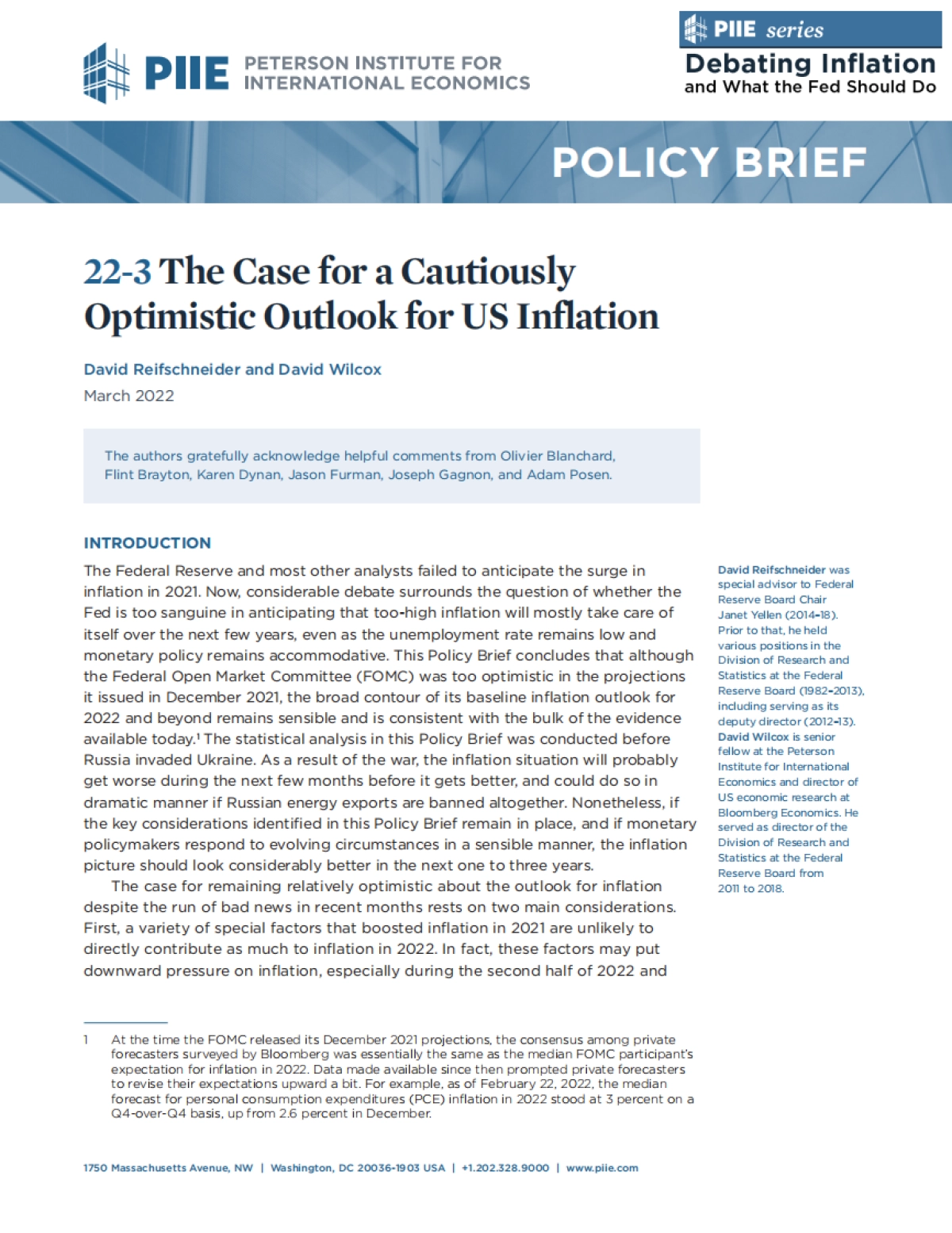 美国通胀前景谨慎乐观的理由（英）-彼得森经济研究所-21页_第1页