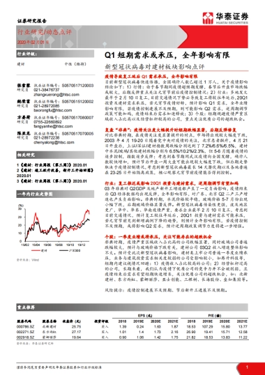 新型冠状病毒对建材板块影响点评：Q1短期需求或承压，全年影响有限