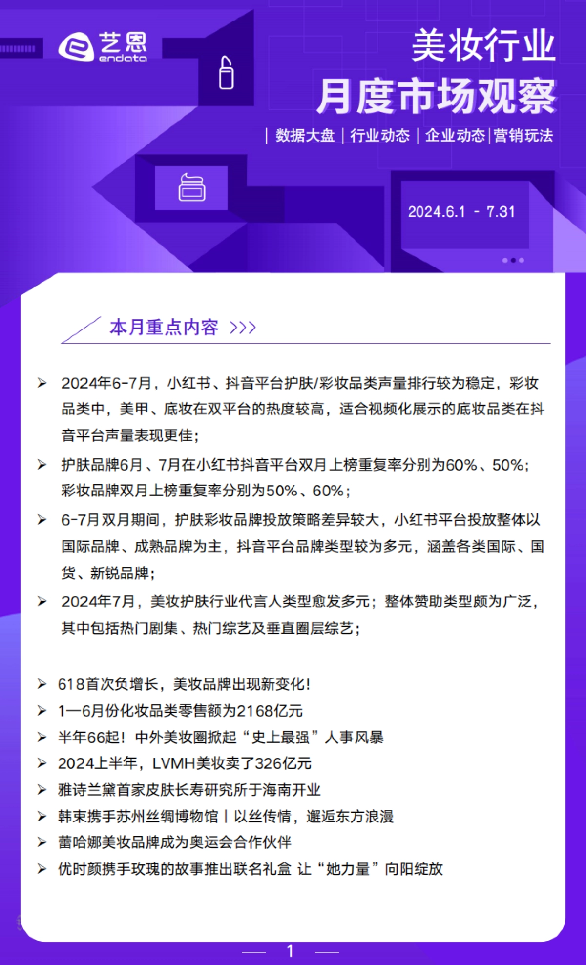 艺恩：2024年6-7月美妆行业月度市场观察报告_第1页
