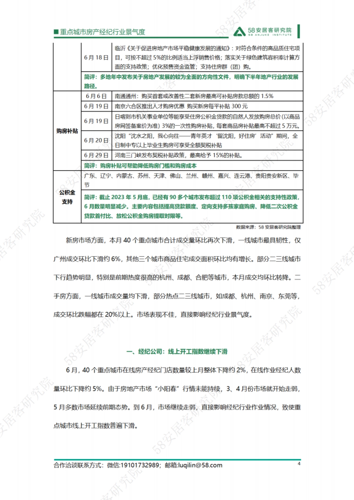 58安居客研究院：2023年6月重点城市房产经纪行业景气度_第4页