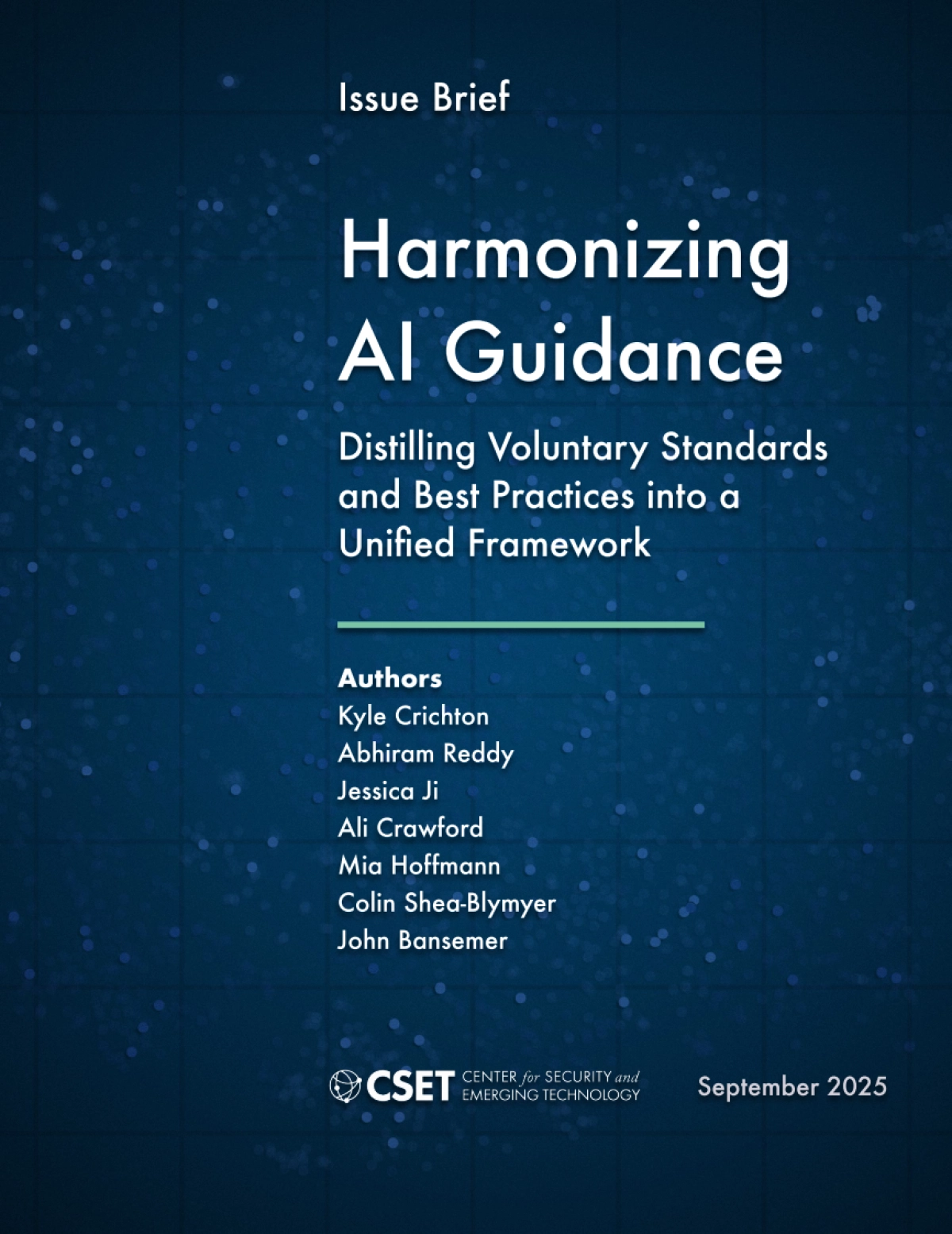 2025年协调人工智能指导：将自愿标准和最佳实践distill成一个统一的框架报告（英文版）-CSET_第1页