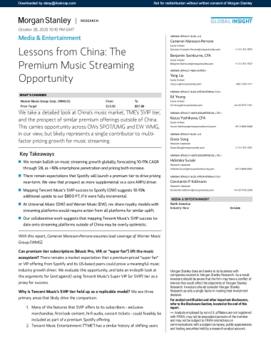 2025年中国流媒体音乐市场的高端化机遇报告（英文版）-Morgan Stanley