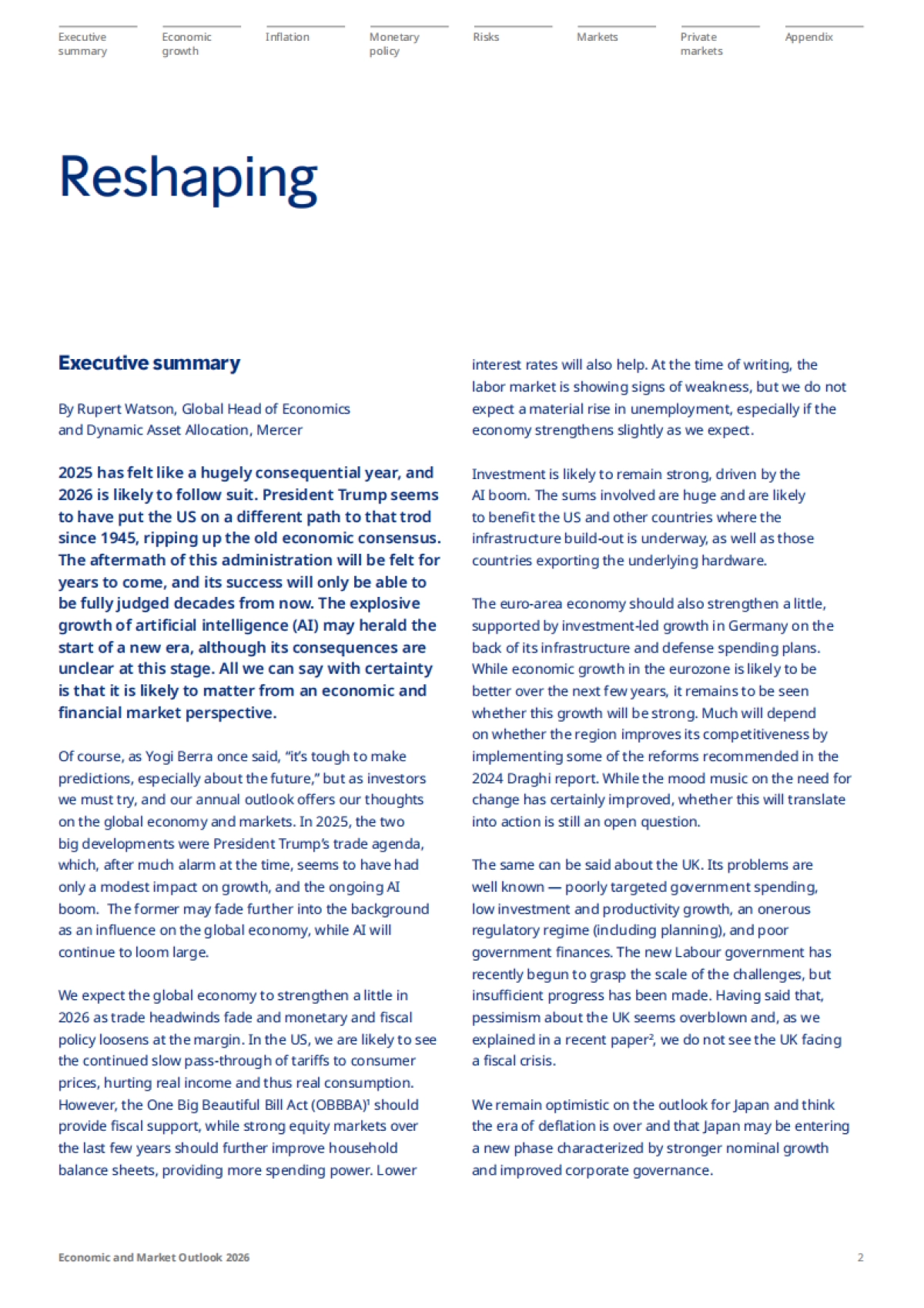 2026年全球经济与市场展望报告：重塑（英文）-Mercer_第2页