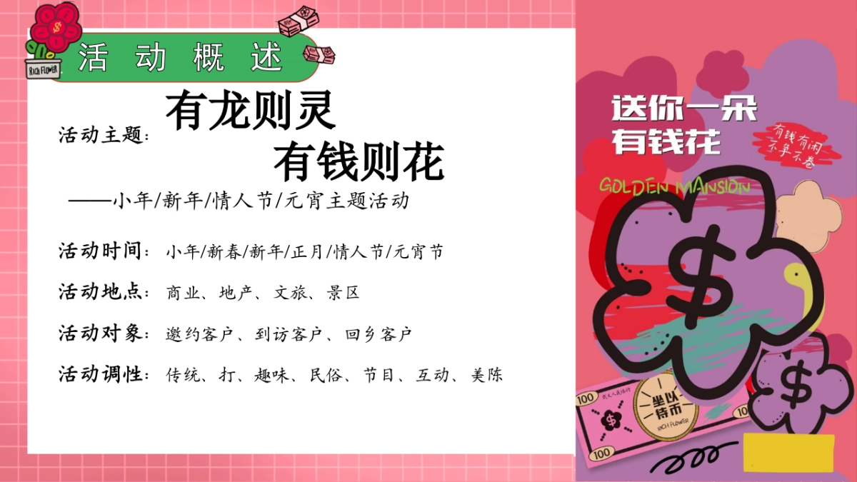 2024有龙则灵 有钱则花小年 新年 情人节 元宵主题活动策划案.pptx_第7页