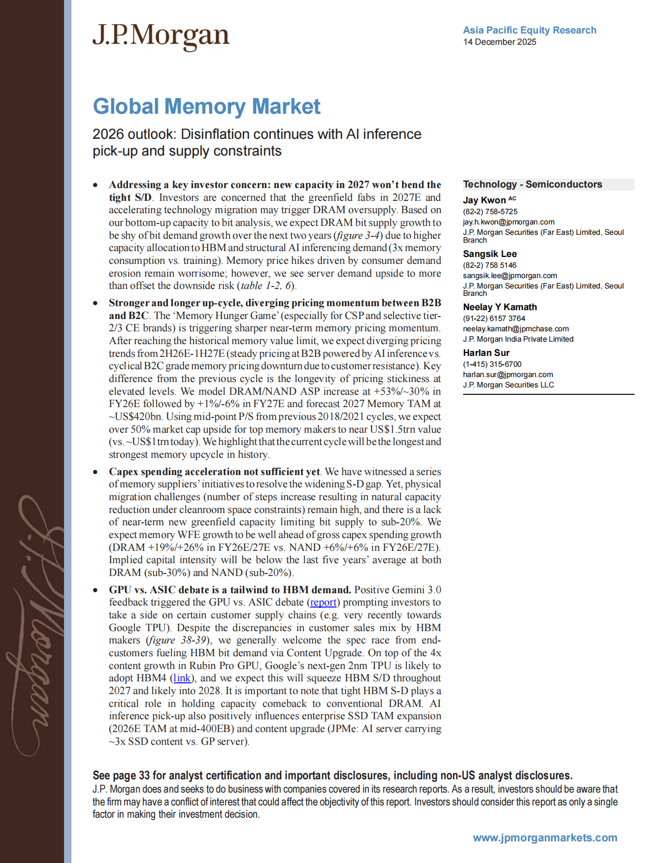 摩根大通：2026年全球存储器市场展望：AI推理加速与供应约束下通胀放缓持续.pdf_第1页