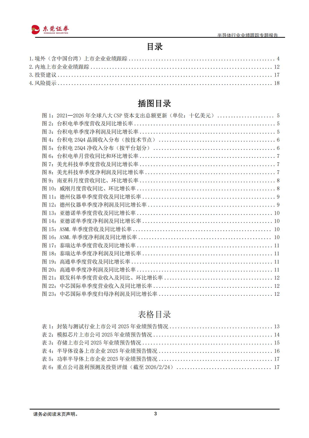 2026半导体行业业绩跟踪专题报告：行业整体景气上行，存储、设备、晶圆代工需求火热-东莞证券.pdf_第3页