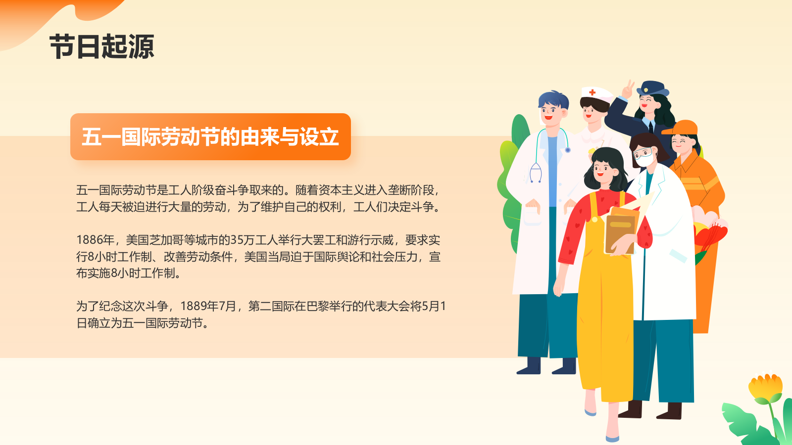 橙色插画风五一国际劳动节文化介绍PPT模板.pptx_第4页