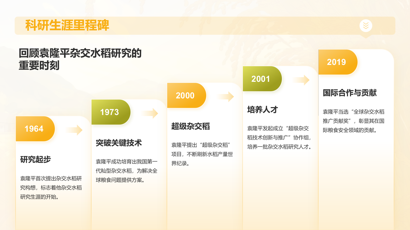 橙色插画风杂交水稻之父——袁隆平人物介绍PPT模板.pptx_第6页