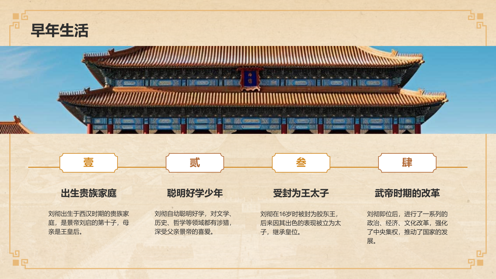 橙色复古风汉武帝-刘彻人物介绍PPT模板.pptx_第4页