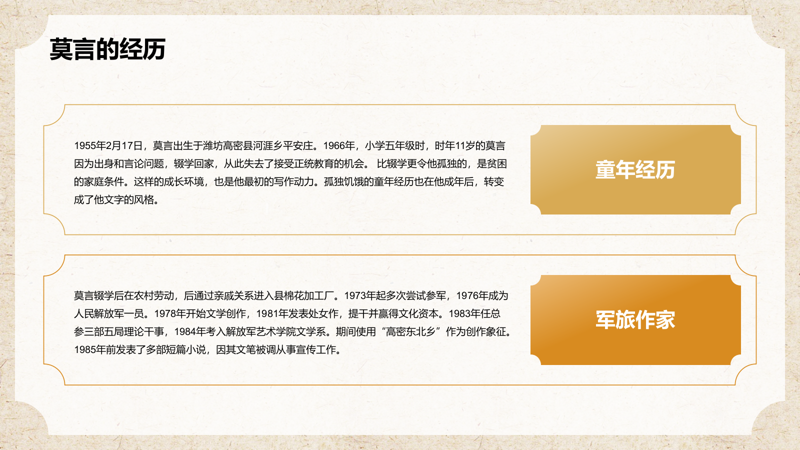 橙色复古风人物介绍——莫言PPT模板.pptx_第5页