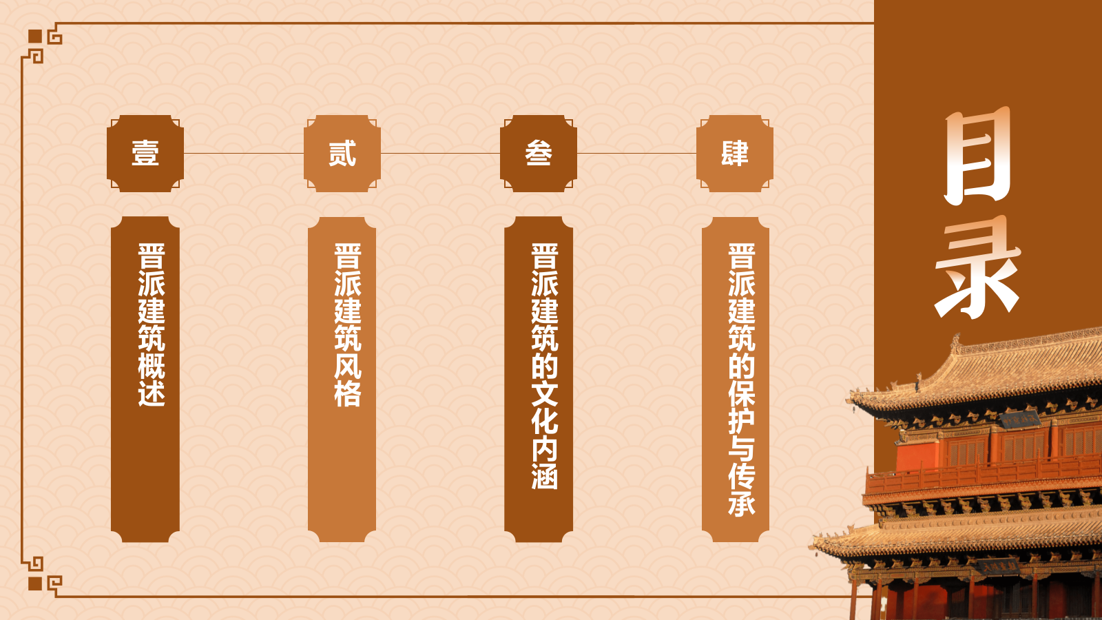 橙色复古风中式建筑派系介绍之晋派建筑PPT模板.pptx_第2页