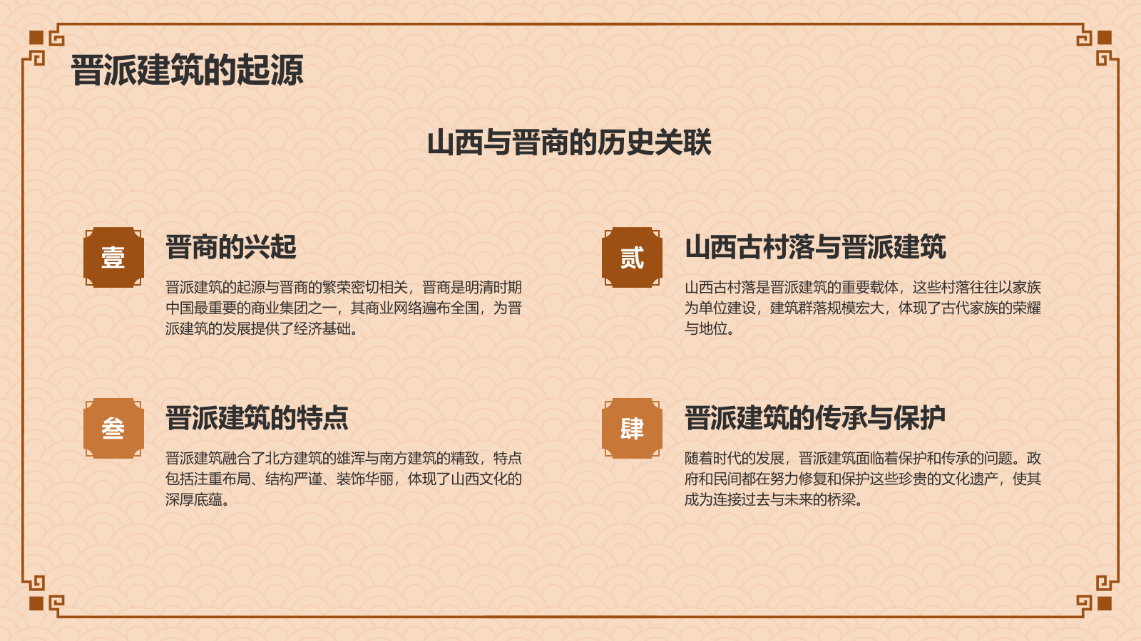 橙色复古风中式建筑派系介绍之晋派建筑PPT模板.pptx_第4页