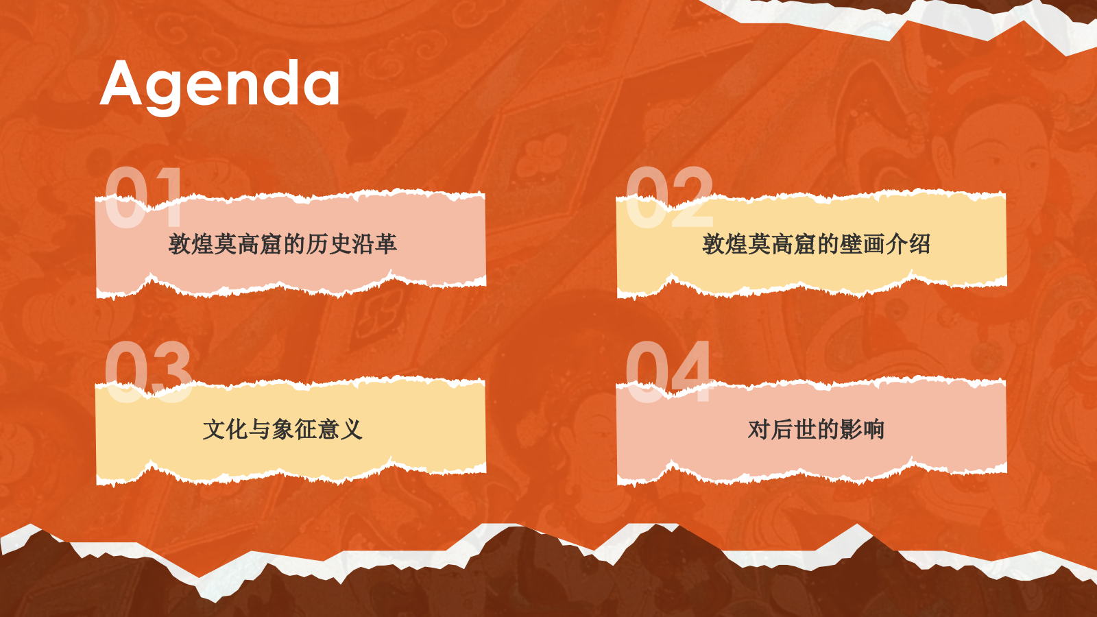 橙色国潮风文化遗产敦煌莫高窟 —— 丝绸之路的璀璨明珠PPT模板.pptx_第2页