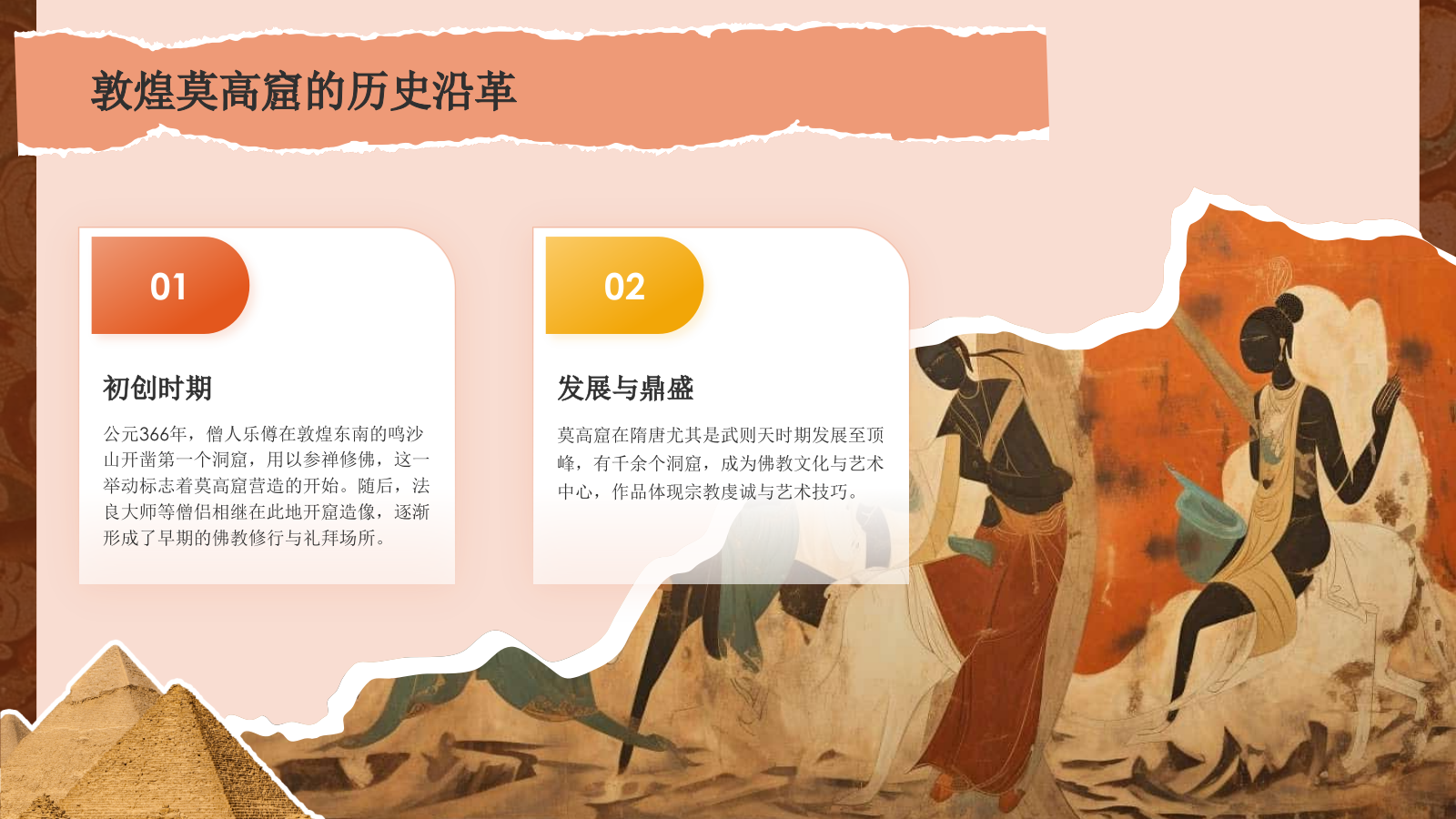 橙色国潮风文化遗产敦煌莫高窟 —— 丝绸之路的璀璨明珠PPT模板.pptx_第4页