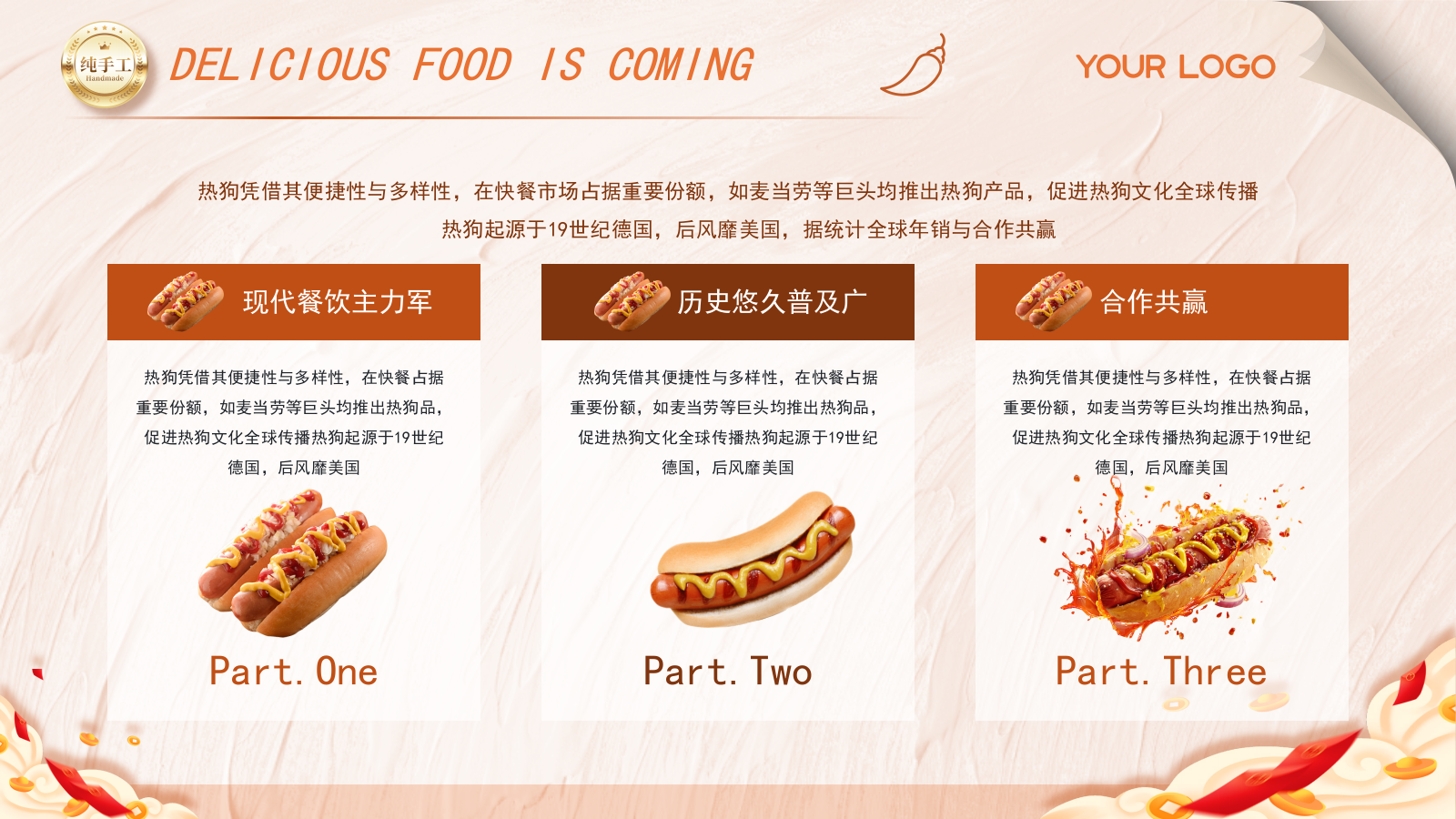 橙色商务风热狗美食介绍ppt模板.pptx_第6页