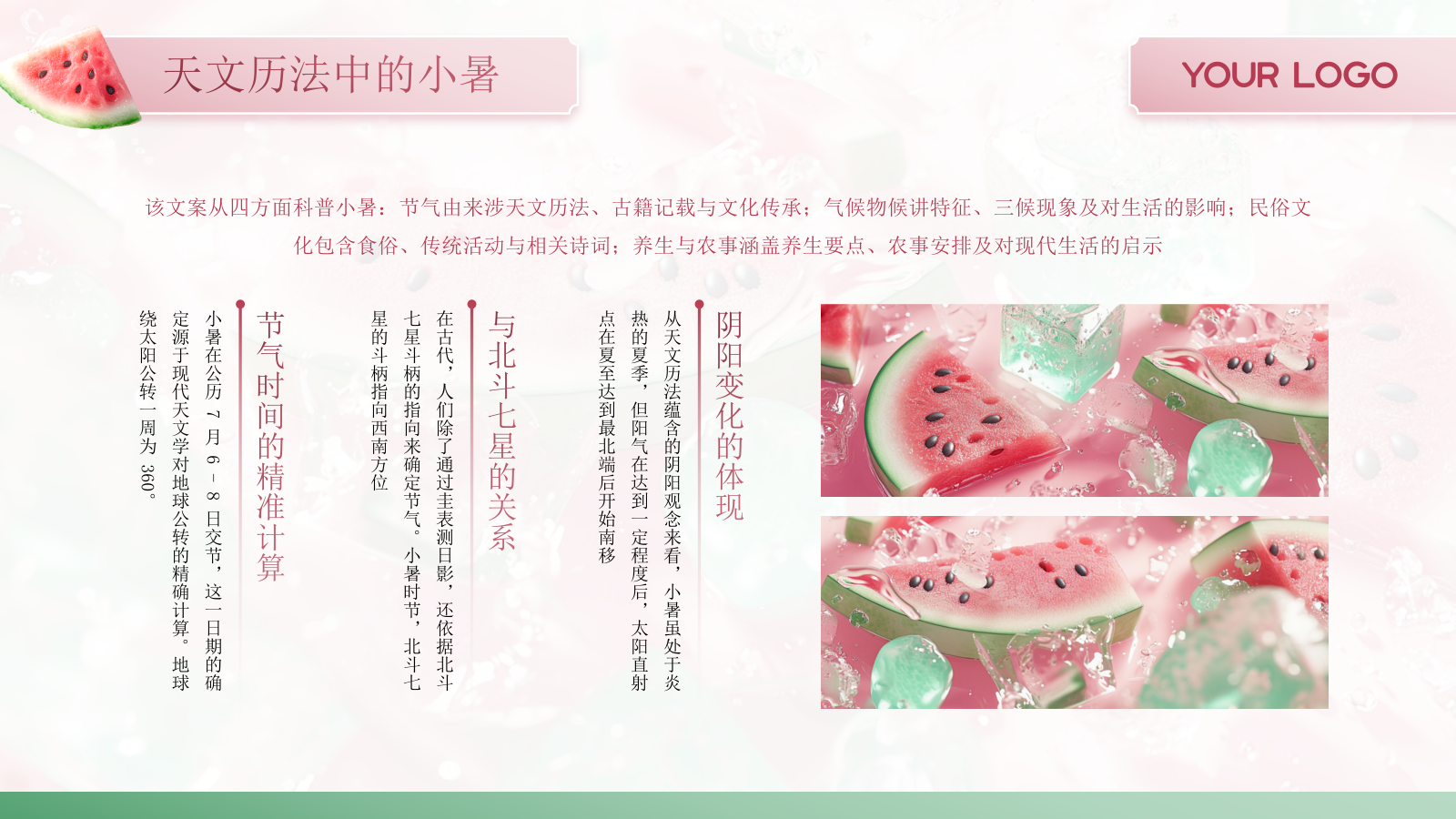 粉色商务冰块西瓜中国二十四传统节气科普课件PPT模板.pptx_第4页
