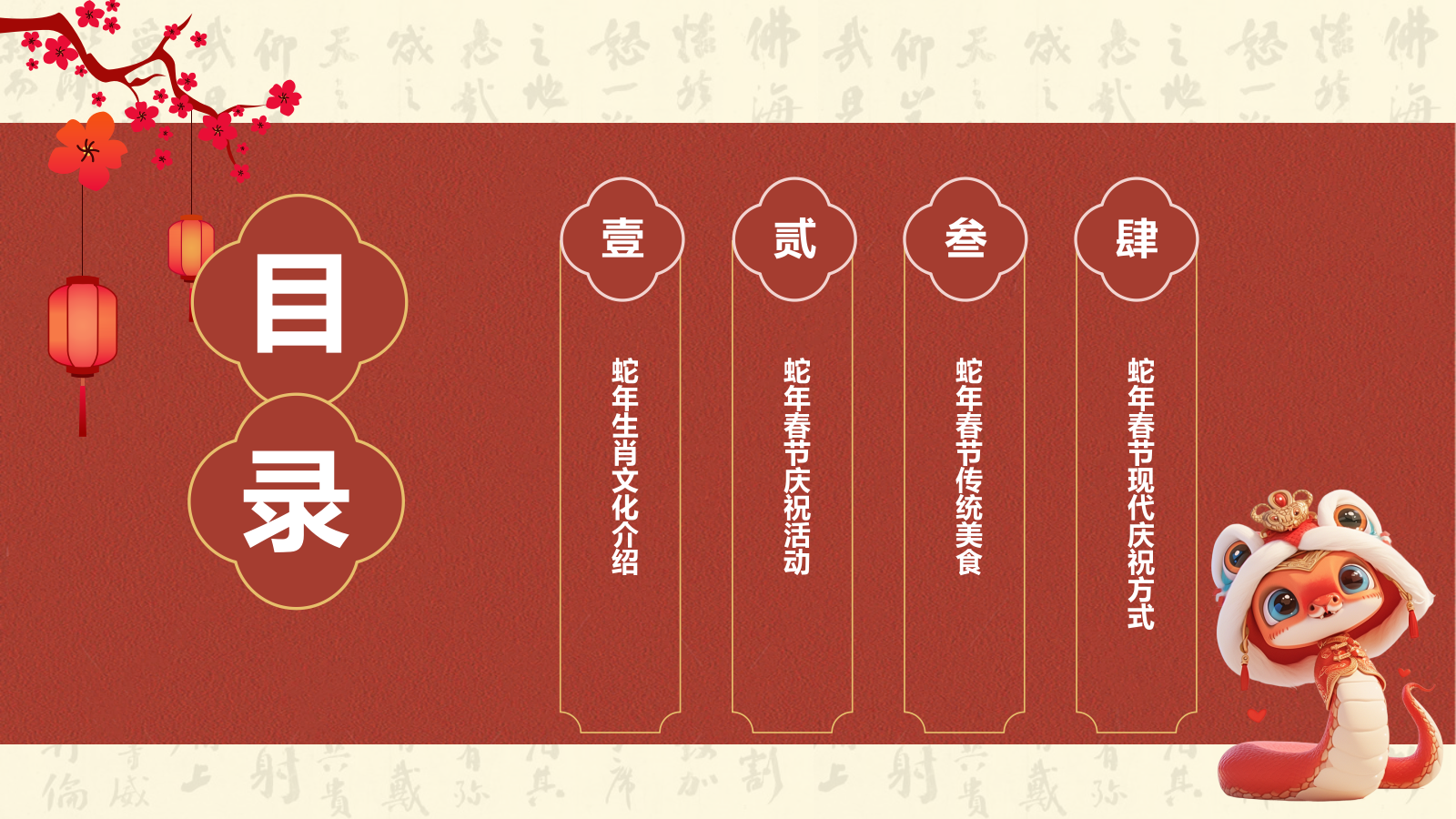 红色复古风蛇年春节新年庆祝PPT模板.pptx_第2页