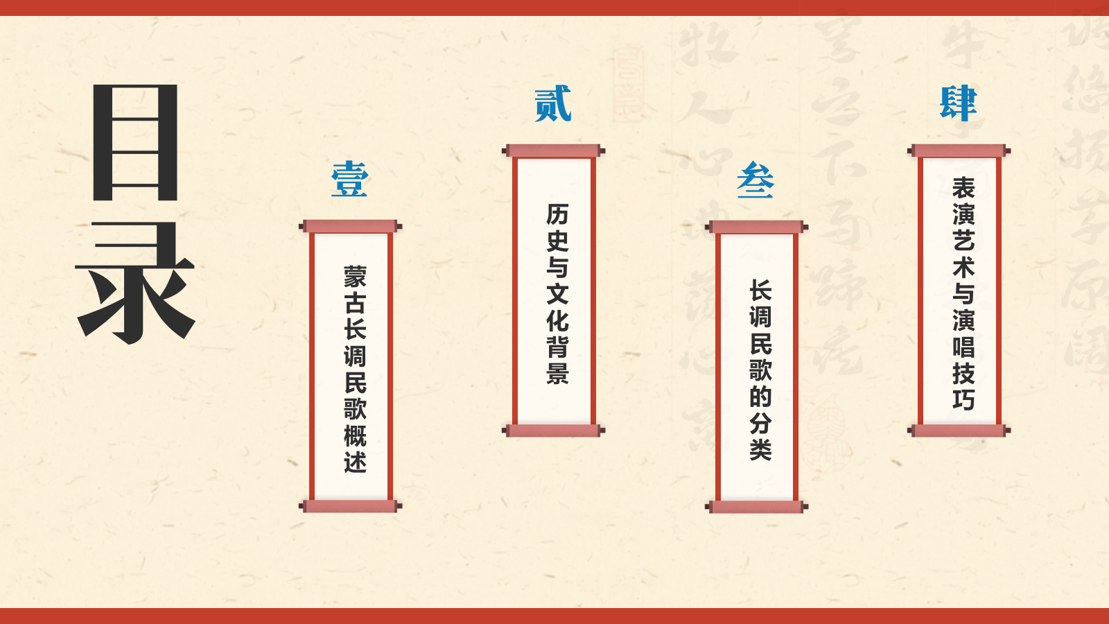 红色复古风中国非物质文化遗产——蒙古长调民歌PPT模板.pptx_第2页