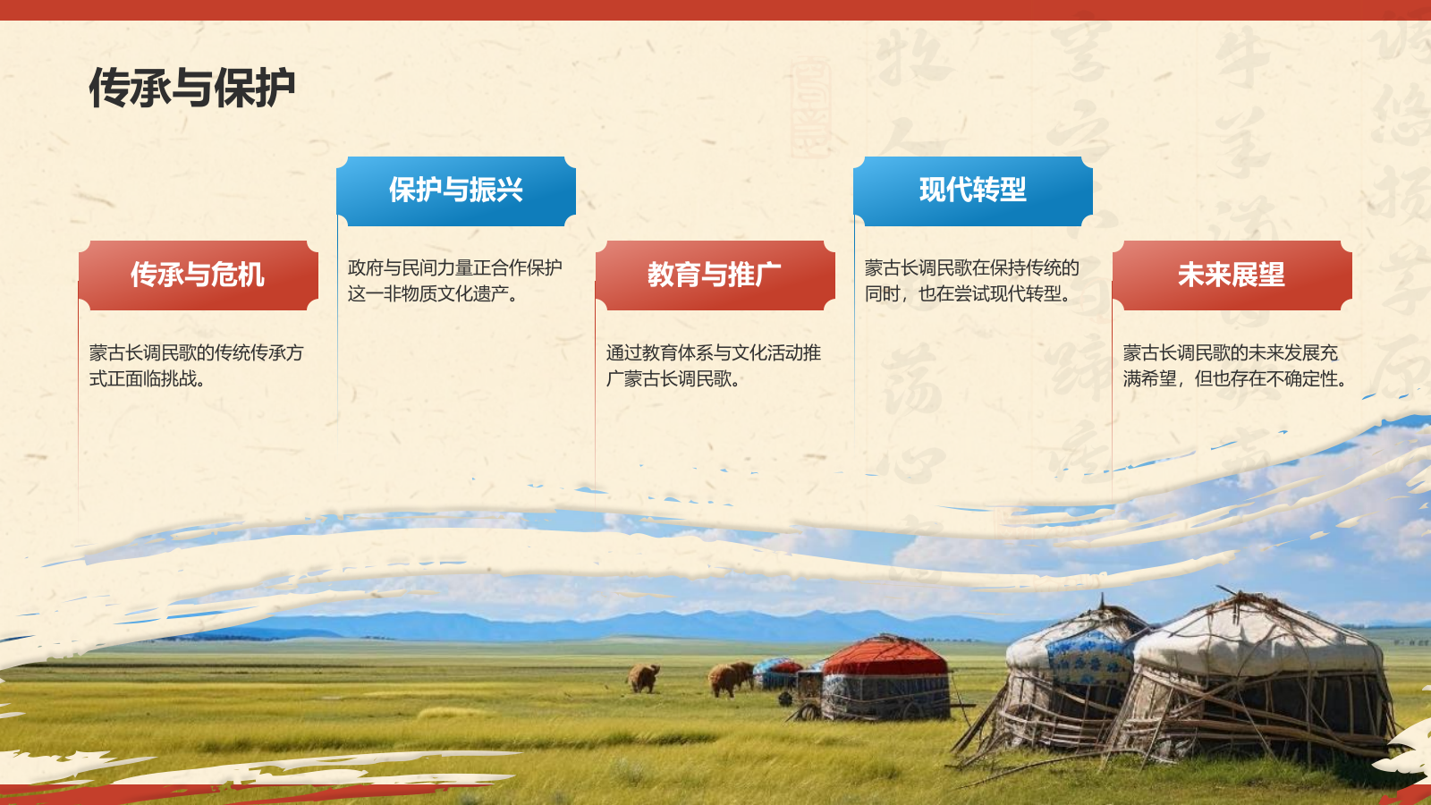 红色复古风中国非物质文化遗产——蒙古长调民歌PPT模板.pptx_第6页