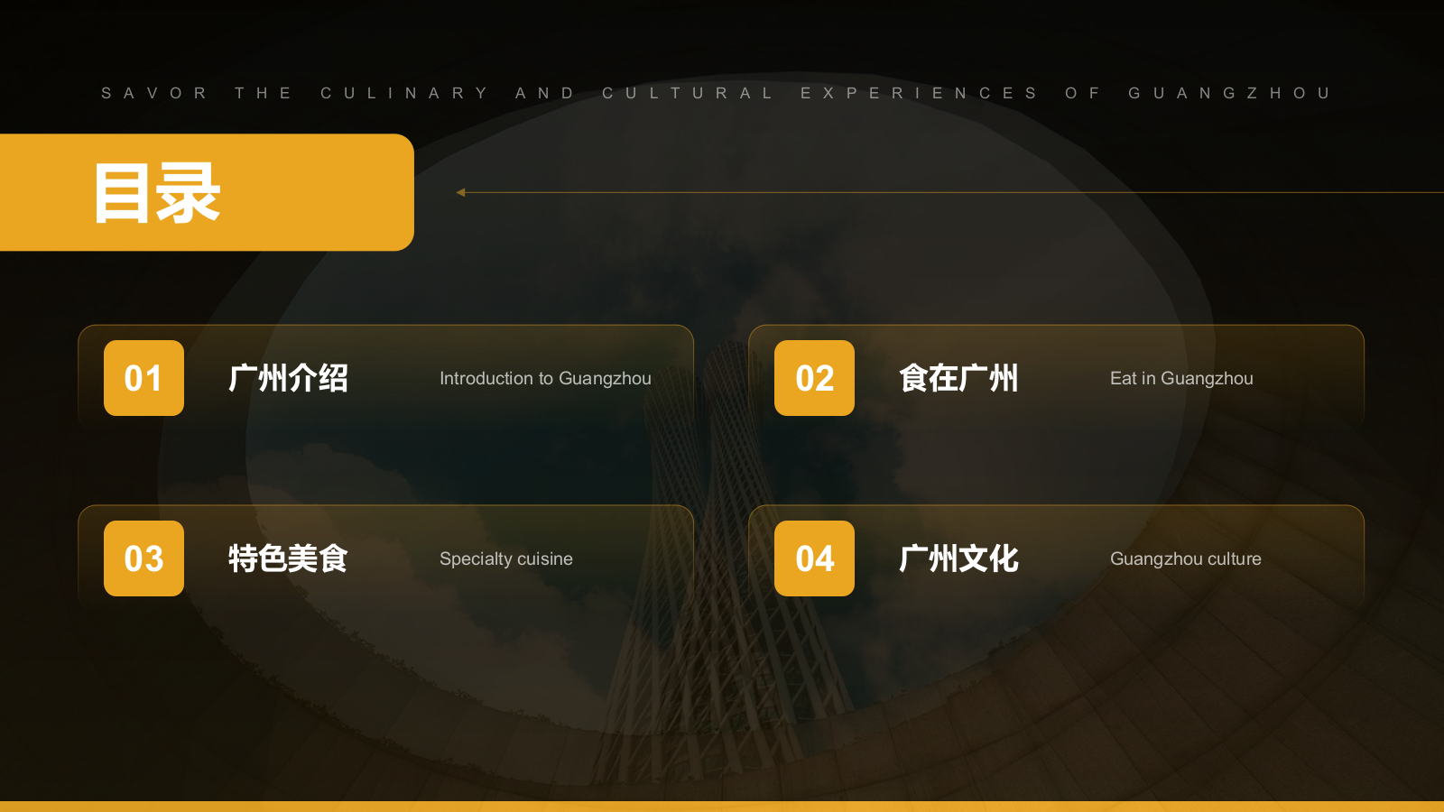 黄色摄影风寻味广州：美食与文化体验PPT模板.pptx_第2页