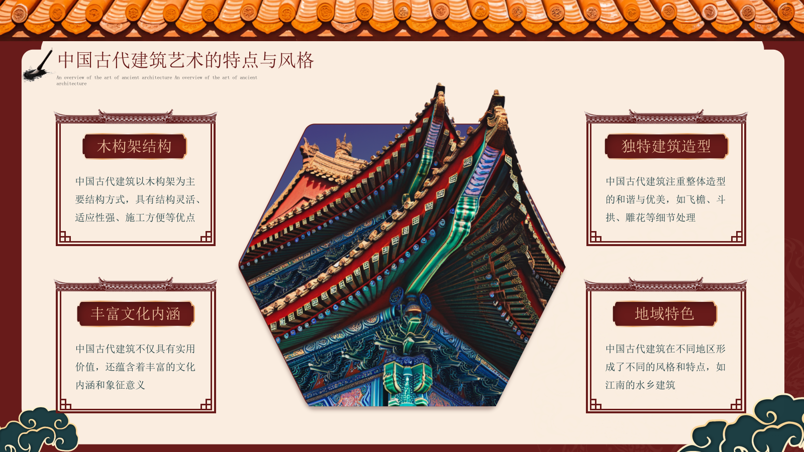 酒红色中国风中国古代建筑艺术PPT模板.pptx_第6页