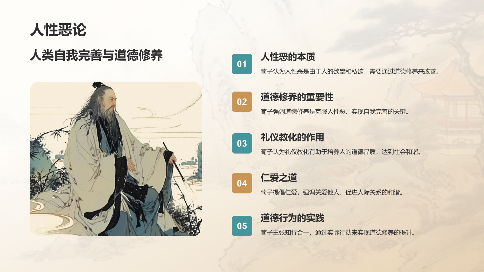 蓝灰色水墨风《荀子》战国 荀子PPT模板.pptx_第9页