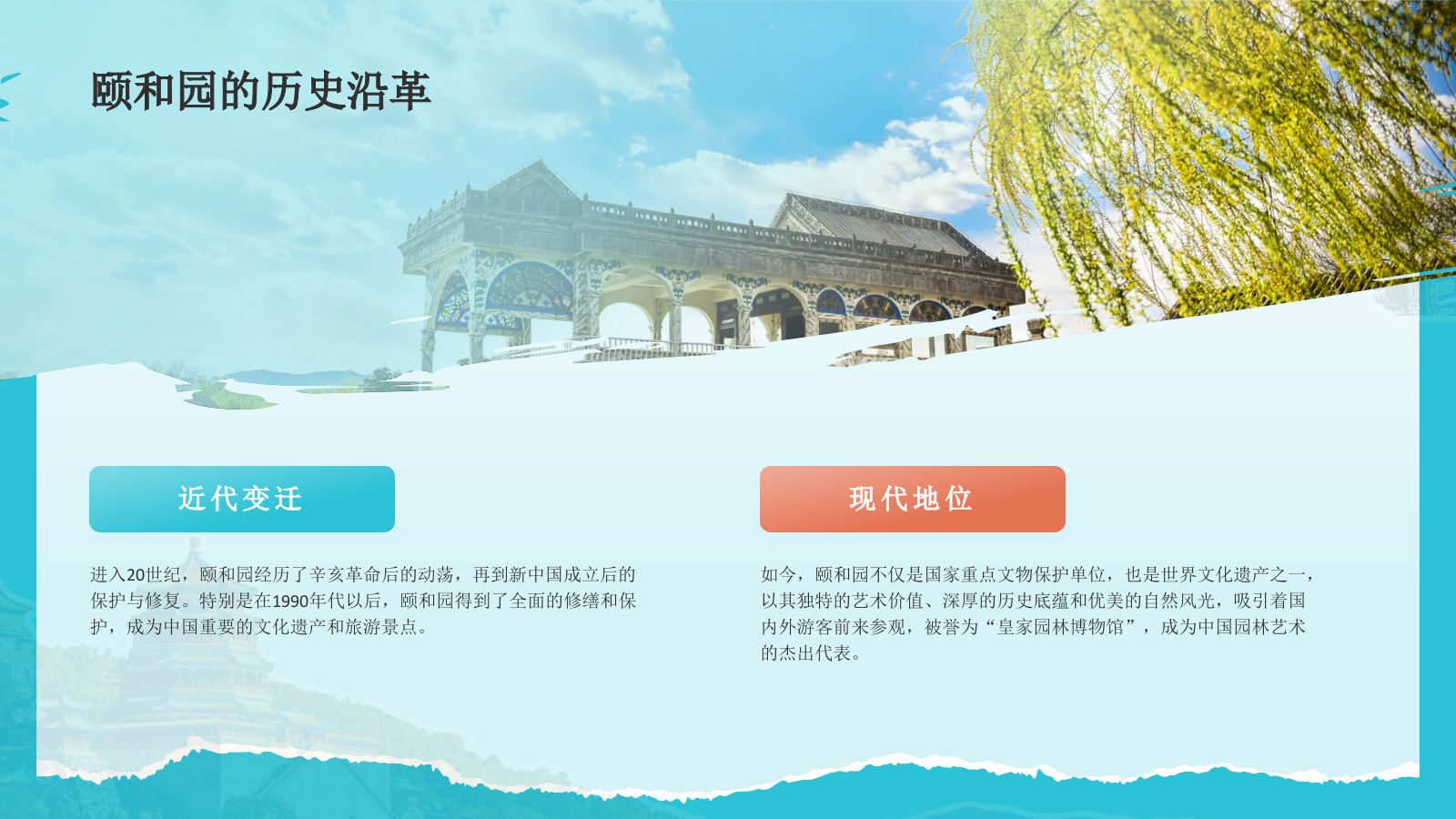 蓝色国潮风文化遗产颐和园 —— 皇家园林博物馆PPT模板.pptx_第4页