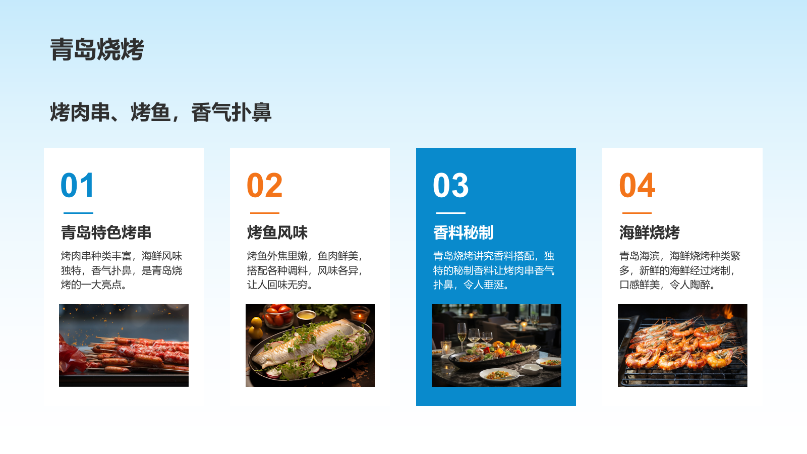 蓝色摄影风青岛海滨城旅游攻略PPT模板.pptx_第10页