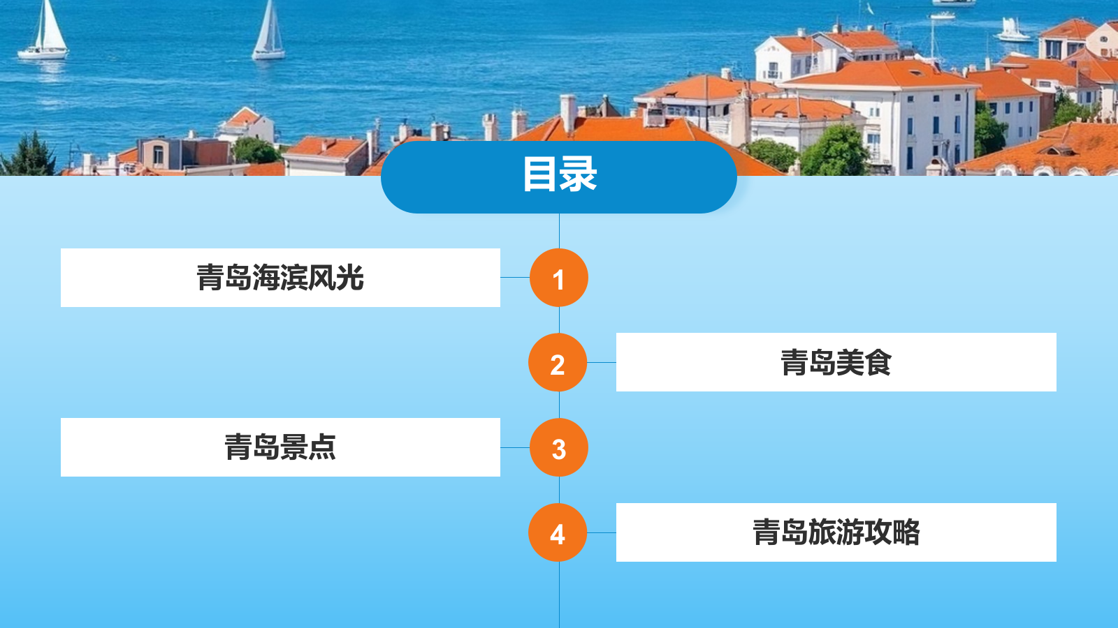 蓝色摄影风青岛海滨城旅游攻略PPT模板.pptx_第2页