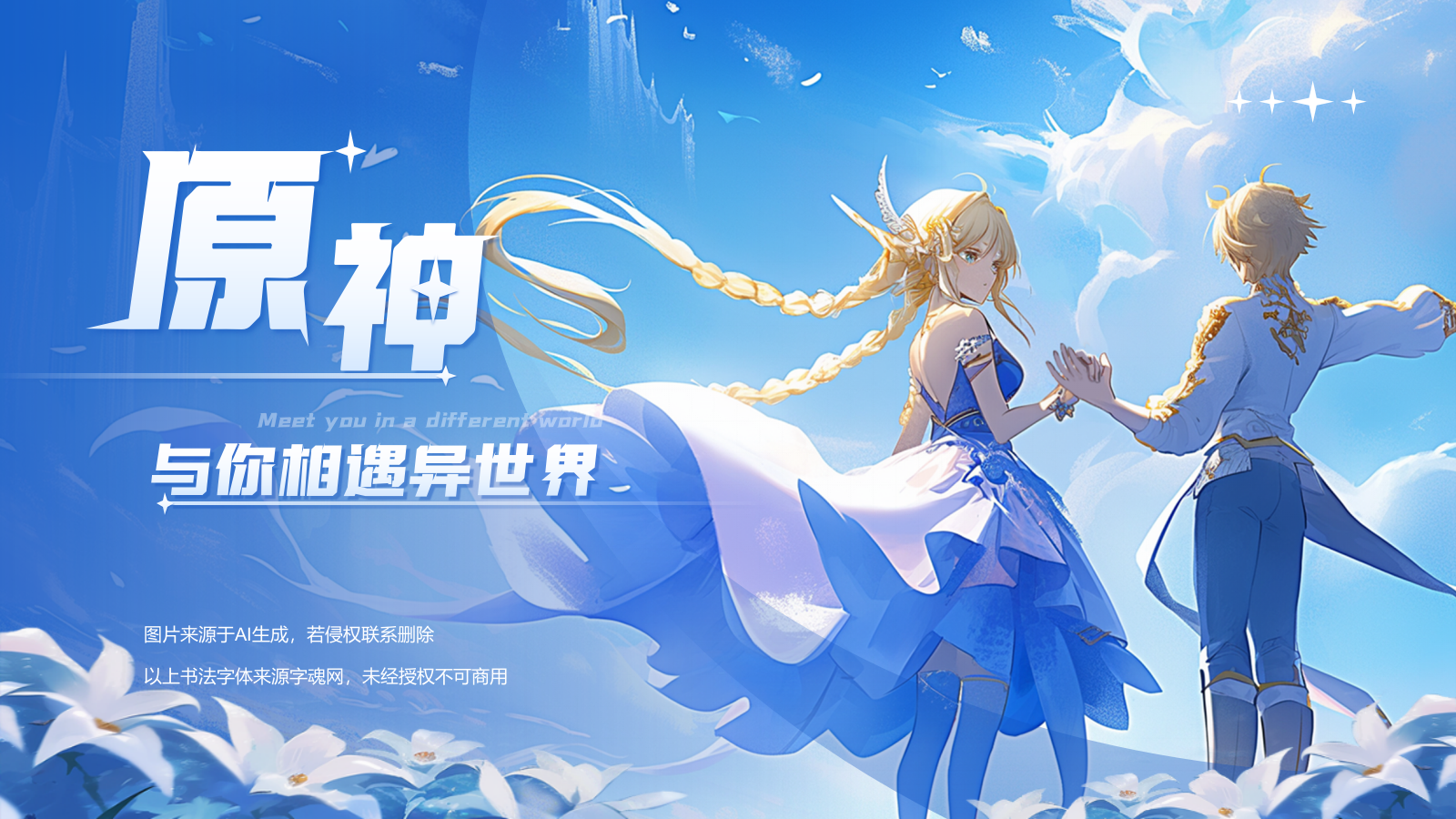 蓝色手绘风原神PPT模板.pptx